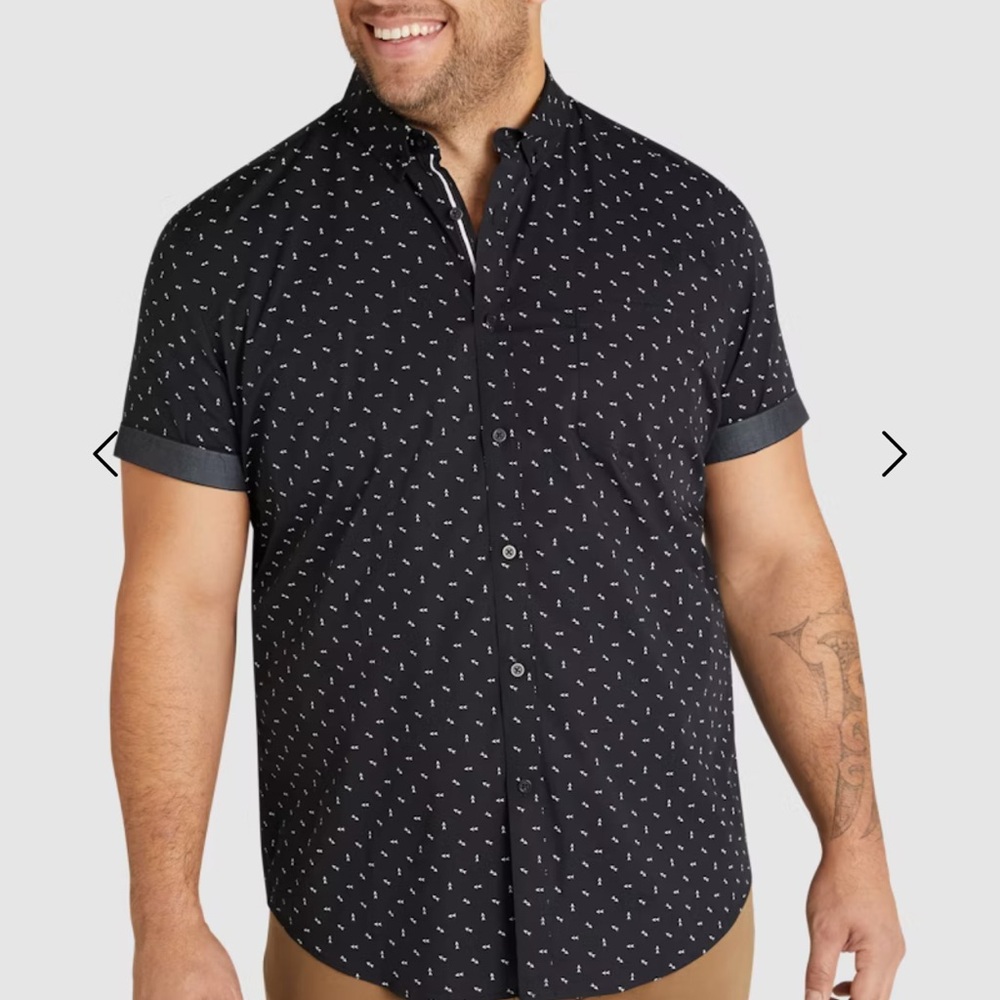 Men's Johnny Bigg Black Patterned Short Sleeve button Shirt, stretch. 2XL. NWT!